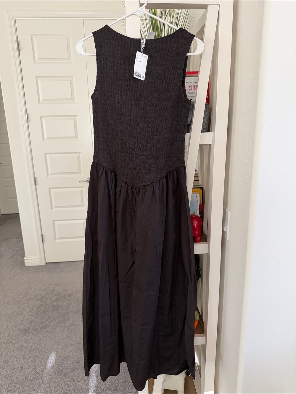 Sleeveless Brown Maxi Dress with ruched stretchy Bodice